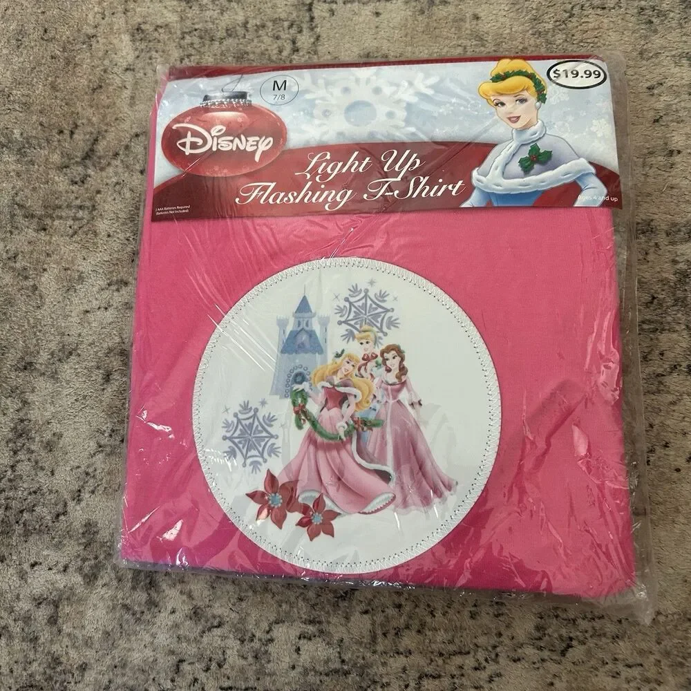 Disney Princess Holiday Christmas Light Up Flashing T-Shirt Pink Youth Girls 7/8